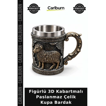 Figürlü 3D Kabartmalı Paslanmaz Çelik Kupa Bardak Alk6338