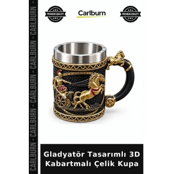 Gladyatör Tasarımlı 3D Kabartmalı Paslanmaz Çelik Kupa Bardak