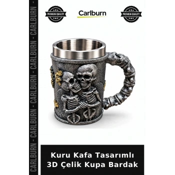 Kuru Kafa Tasarımlı 3D Paslanmaz Çelik Kupa Bardak