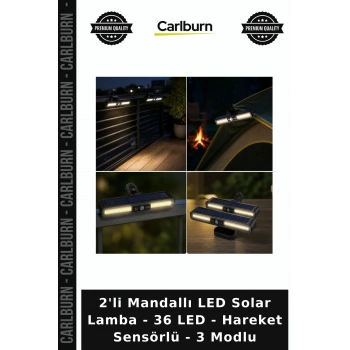 Özel Üretim Bahçe Aydınlatma 2li Mandallı LED Solar Lamba - 36 LED - Hareket Sensörlü - 3 Modlu