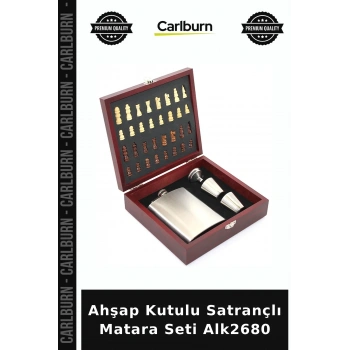 Özel Üretim Hediye Ahşap Kutulu Satrançlı Matara Seti Alk2680