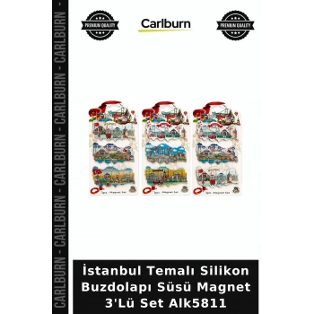 Özel Üretim Hediyelik Hatıra İstanbul Temalı Silikon Buzdolapı Süsü Magnet 3Lü Set Alk5811
