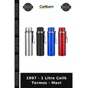 Özel Üretim Kamp Seyahat 1997 - 1 Litre Çelik Termos - Mavi