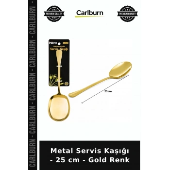 Özel Üretim Mutfak Sunum Sofra Metal Servis Kaşığı - 25 cm - Gold Renk