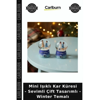 Özel Üretim Romantik Hediyelik Mini Işıklı Kar Küresi - Sevimli Çift Tasarımlı - Winter Temalı