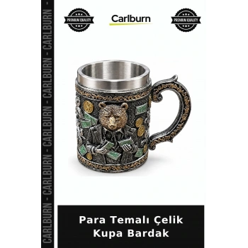 Para Temalı 3D Kabartmalı Paslanmaz Çelik Kupa Bardak Alk6345
