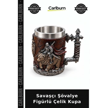 Savaşçı Şövalye Figürlü 3D Kabartmalı Paslanmaz Çelik Kupa Bardak