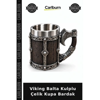 Viking Balta Kulplu 3D Paslanmaz Çelik Kupa Bardak Alk6263