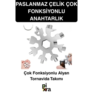 #Anahtarlık Paslanmaz Çelik Alyan Tornavida Takımı - Çok Fonksiyonlu, Konserve Açacağı