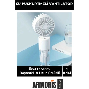 Yeni Nesil Taşınabilir 3 Kademeli 1200 mAh Usb Şarjlı Su Hazneli Püskürtmeli Mini Klima Vantilatör
