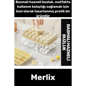 Premium Dayanıklı Bpa İçermeyen Düğmeli Basmalı Çift 56lı Buz Küpü Kalıbı Kullanışlı Saklama Kutulu