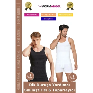 #ErkekKorse Dik Duruş Vücut Bel Göğüs Toparlayıcı Göbek Sıkılaştırıcı Erkek Korse Atlet 2li Set