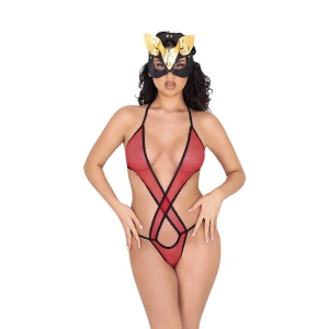 Özel Üretim Fantezi Seksi Şık Kadın Büyüleyici Zarif Cezbedici Kırmızı Lcralı Tül Bodysuit