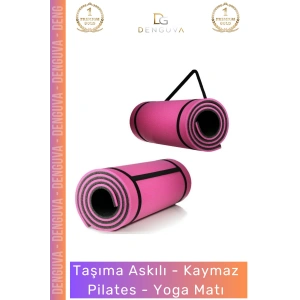 #YogaMatı Fantazer Taşıma Askılı Pro Kaymaz Çift Taraflı Yoga Meditasyon Minderi Pembe Siyah Mat