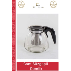 #CamDemlik Isıya Dayanıklı Borosilikat Şık Tasarım Bitki Demleme Cam Süzgeçli Demlik 1.1 Litre