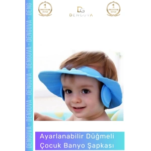 #BebekBanyoŞapkası Fantazer Bebek Banyo Şapkası Ayarlanabilir Su Geçirmez Kaliteli Su Kaçırmayan Mavi Şapka - 1 Adet