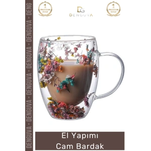 #CamBardak Organik Çiçekli Isıya Dayanıklı Borosilikat El Yapımı Estetik Cam Handmade Bardak 350ml