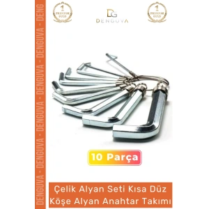 #AlyanTakımı 10 Parça Çelik Set Kısa Düz Yerleştirme Aparatlı Profesyonel Köşe Alyan Anahtar Takımı