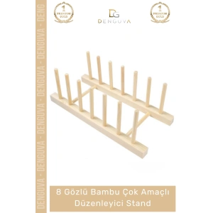 #DüzenleyiciStand Bambu Ahşap Mutfak Tabaklık Kurutmalık Organizer Çok Amaçlı Düzenleyici 8 Gözlü Stand