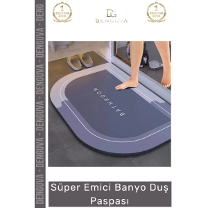 #DuşPaspası Nappa Deri Kaymaz Kauçuk Taban Hızlı Kuruyan Gri Mavi Süper Emici Banyo Duş Paspası