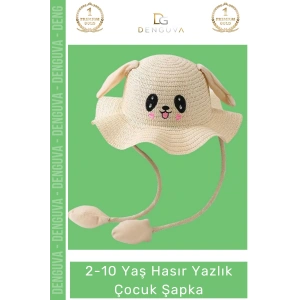 #HasırŞapka Kulakları Oynayan Organik Tavşan Figürlü Eğlenceli Plaj Güneş Hasır Yazlık Çocuk Şapka
