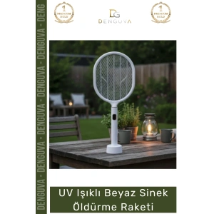 #SinekRaketi USB Şarjlı Standlı Dijital Gösterge Mor Işık Etkili UV Işıklı Beyaz Sinek Öldürme Raketi
