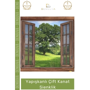 #ÇiftkanatSineklik 130x150 PVC Pencere Pratik Montaj Sivrisinek Koruyucu Tül Yapışkanlı Çift Kanat Sineklik