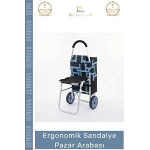 #PazarArabası Sandalyeli Katlanabilir Market Alışveriş Çantalı Metal Gövde Ergonomik Sandalye Pazar Arabası