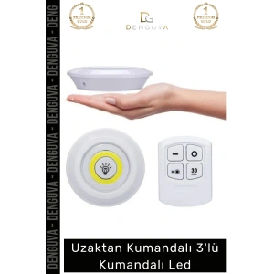 #LedSpot Uzaktan Kumandalı Yapışkanlı Pilli Kablosuz Dokunmatik Mutfak 3Lü Led Spot 1 Adet