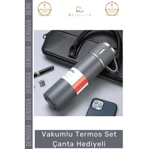 #ÇelikTermos Vakumlu Çelik Termos Bardaklı Kamp ğcılık Piknik Isı Koruyucu Set Çanta Hediyeli 550 Ml