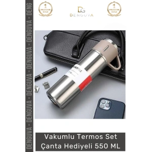 #ÇelikTermos Çelik Termos Vakumlu Isı Koruyan Kamp Outdoor Bardaklı Set Çanta Hediyeli 550 Ml