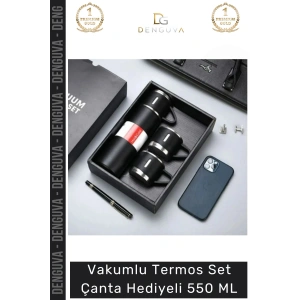 #ÇelikTermos Vakumlu Çelik Sızdırmaz Isı Koruyucu Kamp Piknik Ofis Termos Set Çanta Hediyeli 550 Ml