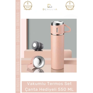 #ÇelikTermos Paslanmaz Çelik Vakumlu Isı Koruyan Kamp Outdoor Bardaklı Termos Set Çanta Hediyeli 550 Ml