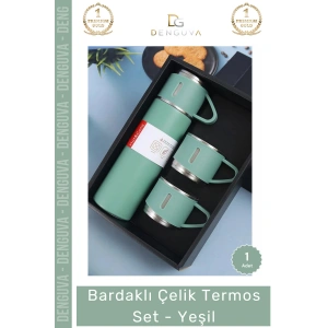 #Termos Hediye Kutulu 500ml 304 Paslanmaz Çelik Vakumlu Isı Bardaklı Çelik Termos Set Yeşil