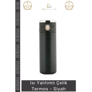 #Termos Çift Katmanlı Vakum İzolasyonlu Sızdırmaz Kapak Paslanmaz Matara Çelik Termos Siyah