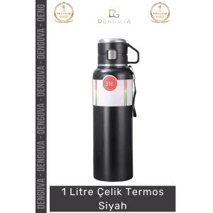 #Termos Paslanmaz Vakumlu Yalıtım Mat Sızdırmaz 304 Kalite 1000ml 1 Litre Çelik Termos Siyah