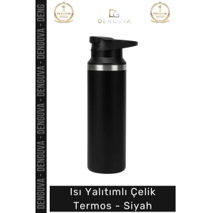 #Termos Paslanmaz Çelik Çift Katmanlı Vakum İzolasyonlu Mat Tasarım Spor Çelik Termos Siyah