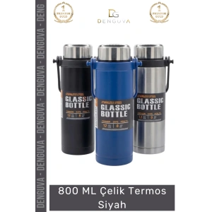 #Termos Paslanmaz Vakumlu Sızdırmaz Mat Isı Koruyan Kamp Dayanıklı 800 ML Çelik Termos Siyah