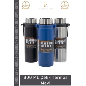 #Termos Paslanmaz Isı Yalıtımlı Çift Katmanlı Vakumlu Sızdırmaz Kapaklı 800 ML Çelik Termos Mavi