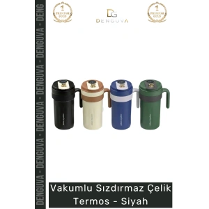 #Termos 304 Paslanmaz Çift Katmanlı Vakum İzolasyonlu Mat Sızdırmaz Dayanıklı Çelik Termos Siyah