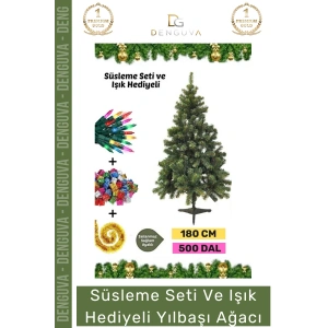 #NoelPaketi Kaliteli Yapay Yeşil Sık Dallı Dekoratif Büyük Ev Ağacı Noel Paketi 180 Cm 500 Dal
