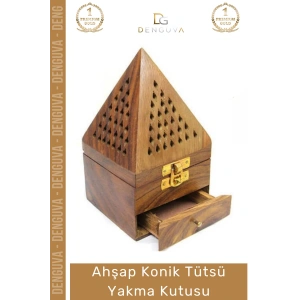 #TütsüKutusu Ahşap Piramit El Yapımı Çekmeceli Dekoratif Tasarım Hediyelik Konik Tütsü Yakma Kutusu