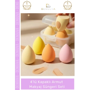 #MakyajSüngeri Profesyonel Yumuşak Islak Kuru Fondöten Kapatıcı 4lü Kapaklı Armut Makyaj Süngeri Seti