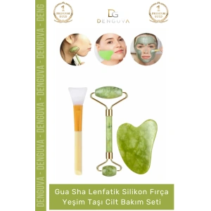 #YeşimTaşı Doğal Roller Gua Sha Yüz Masaj Aleti Sıkılaştırıcı Parlatıcı Yeşim Taşı Cilt Bakım Seti