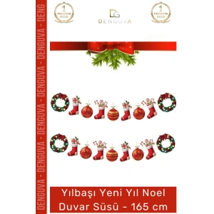 #DuvarSüsü Yılbaşı Dekoratif Banner Seti Simli Kaliteli Parlak Baskı Çelenk Duvar Süsü 165cm