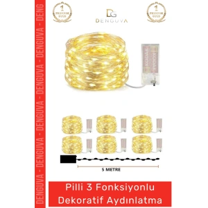 #LedLamba Peri Led Lamba 3 Fonksiyonlu 5 Metre Sarı Işık Dekoratif Yılbaşı Çam Ağacı Ev Süsleme