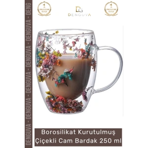 #Bardak Çift Camlı Orijinal Kurutulmuş Çiçekli Estetik Dekoratif Şık Tasarım Handmade Bardak 250 ml