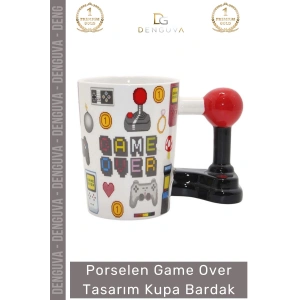 #Bardak Kaliteli Porselen Mat Siyah Modern Hediye Estetik Tasarım Game Over Kupa Bardak 11*14 Cm