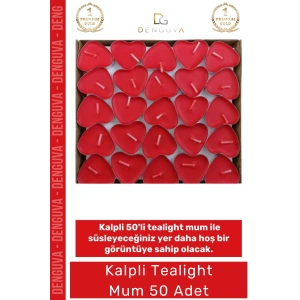 #KalpliMum Kırmızı Romantik Sevgililer Günü Dekoratif Süsleme Hediyelik Kalpli 50li Tealight Mum