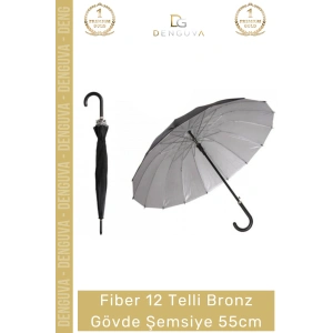 #Şemsiye Otomatik Rüzgar Geçirmez Sağlam Dayanıklı Lüks Fiber 12 Telli Bronz Gövde Şemsiye 55cm